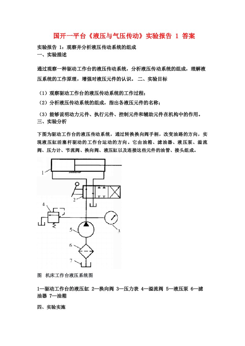 国开一平台《液压与气压传动》实验报告1答案