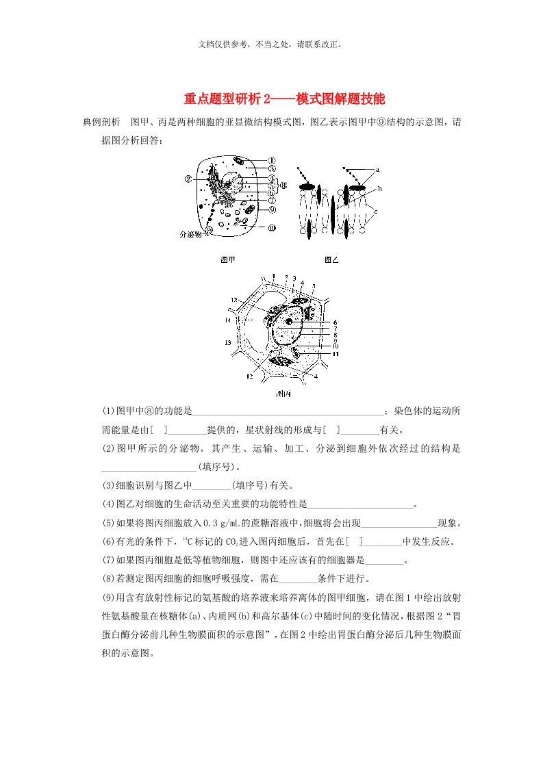 高三生物一轮复习学案：--重点题型研析2-模式图解题技能