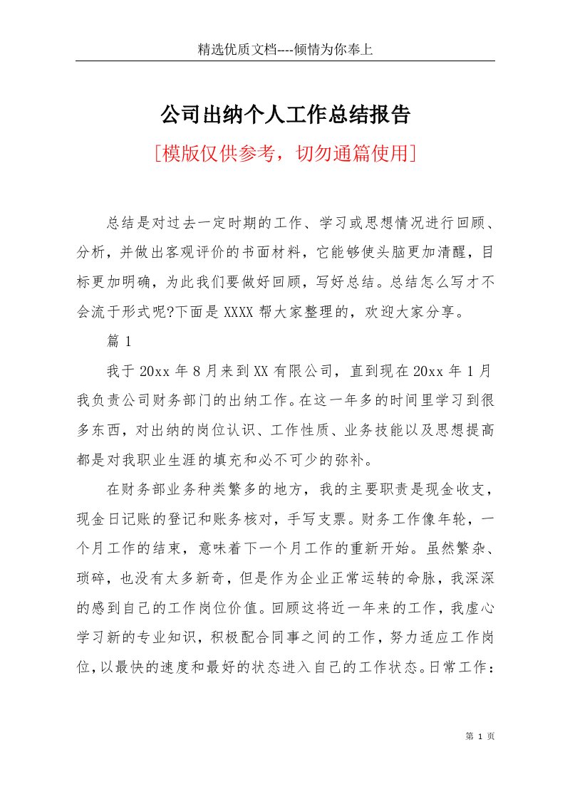 公司出纳个人工作总结报告(共5页)