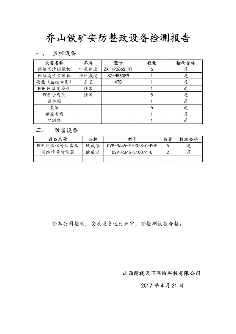 设备检测报告