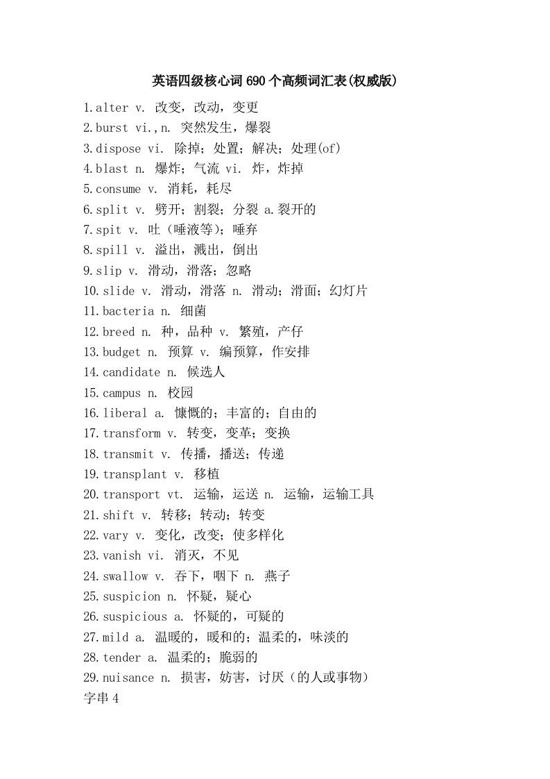 英语四级核心词690个高频词汇表(权威版)