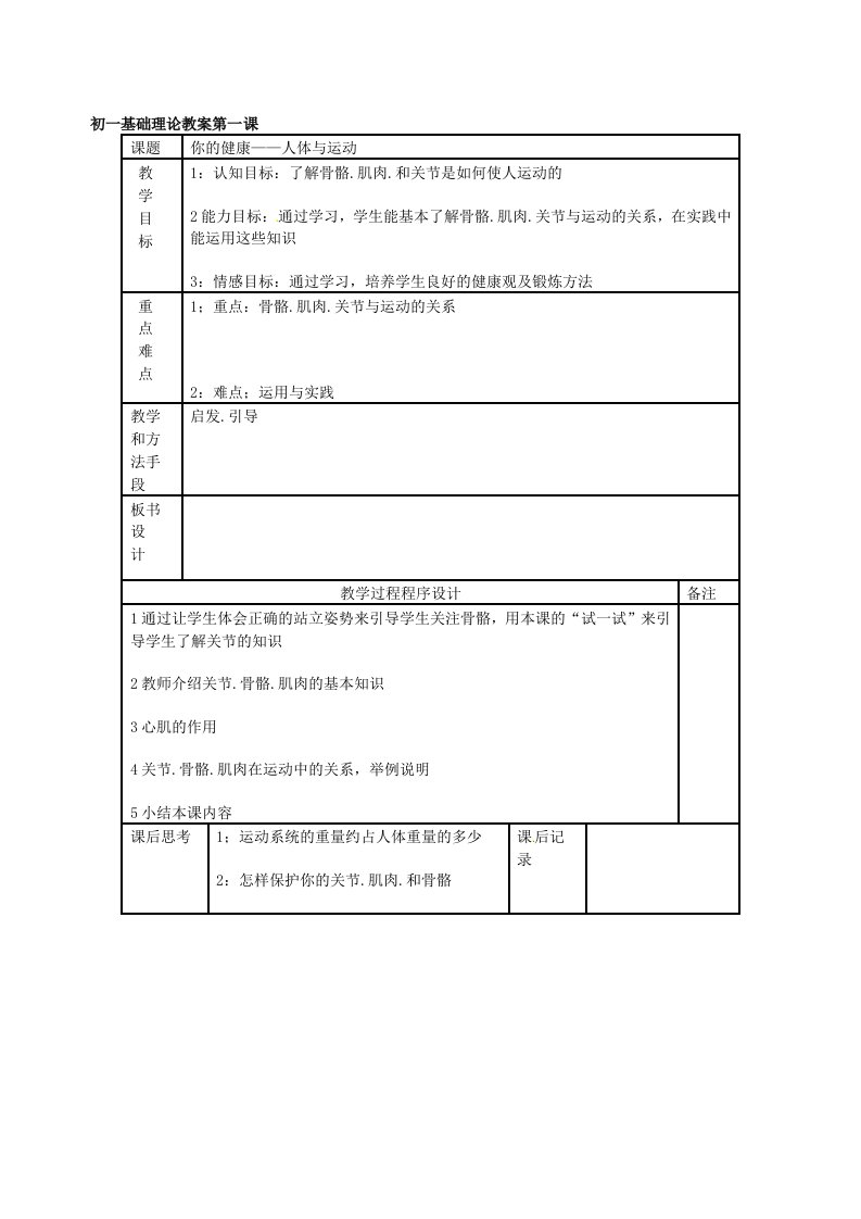 初中七年级体育下册全册教案