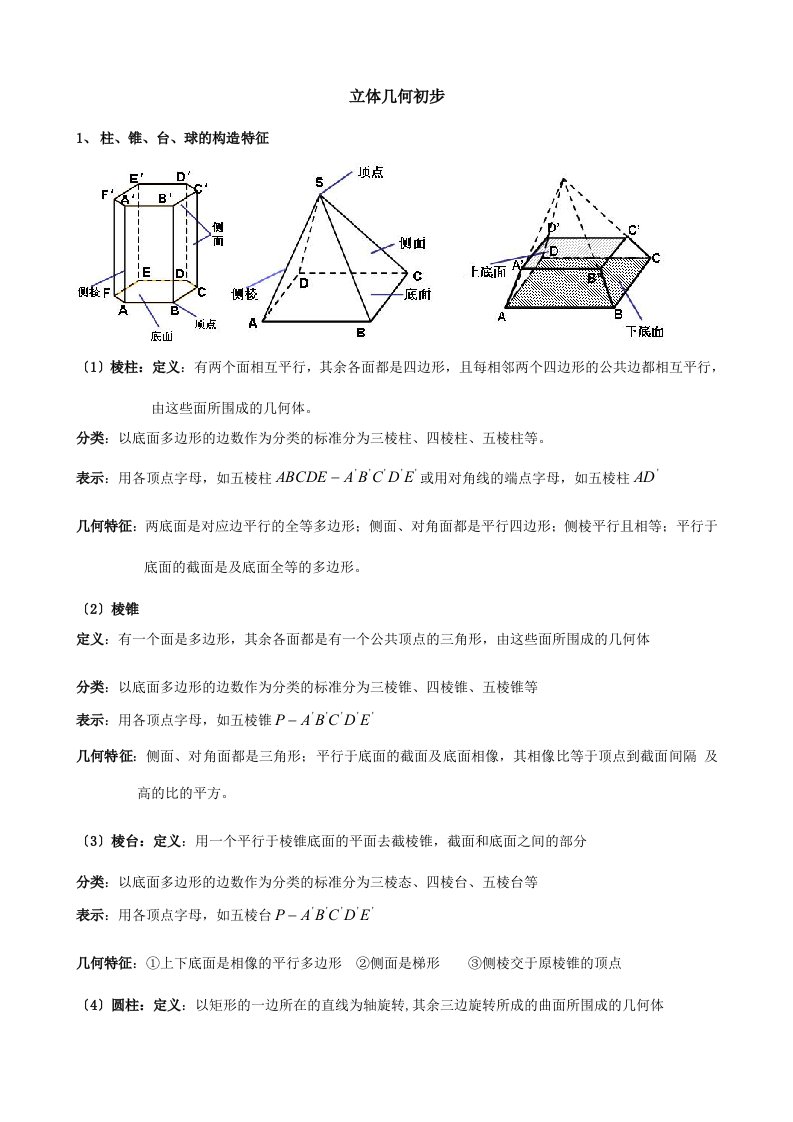 高中数学必修二立体几何知识点梳理