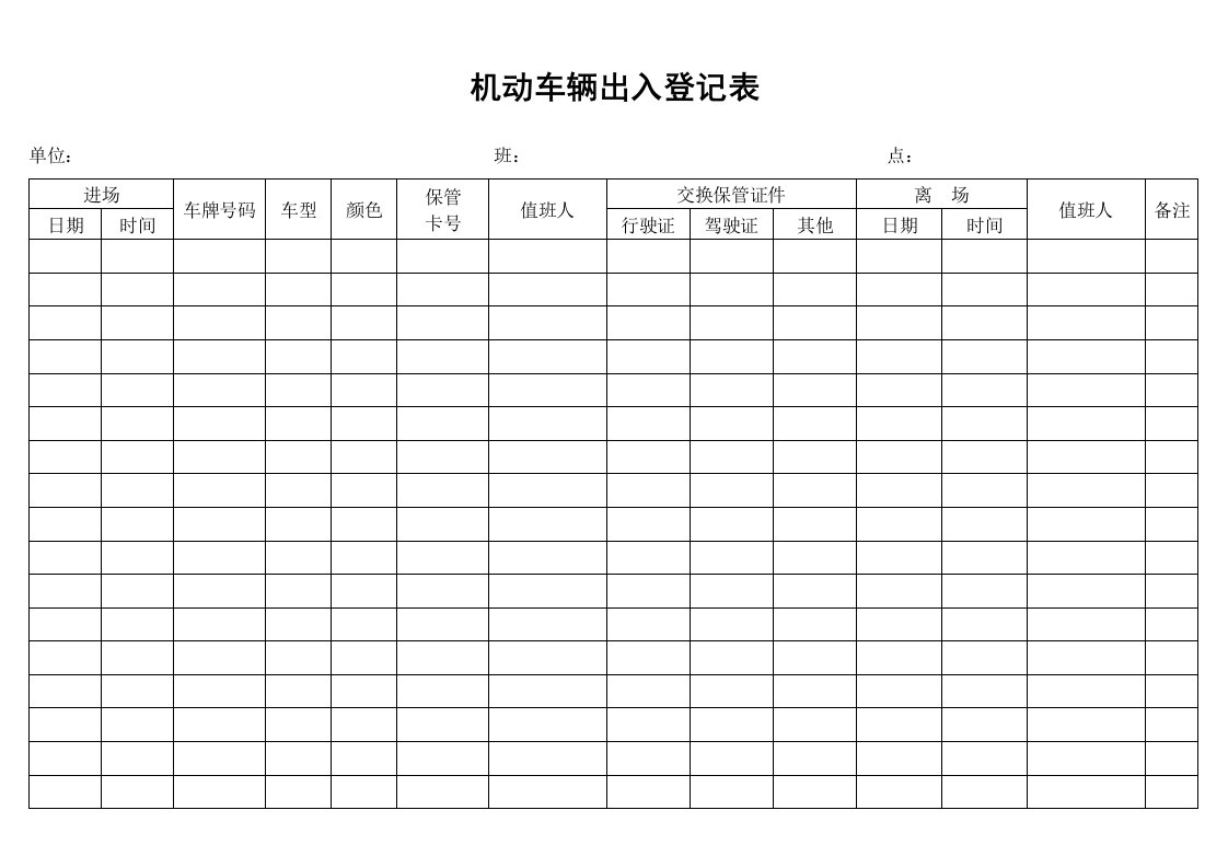 机动车辆出入登记表