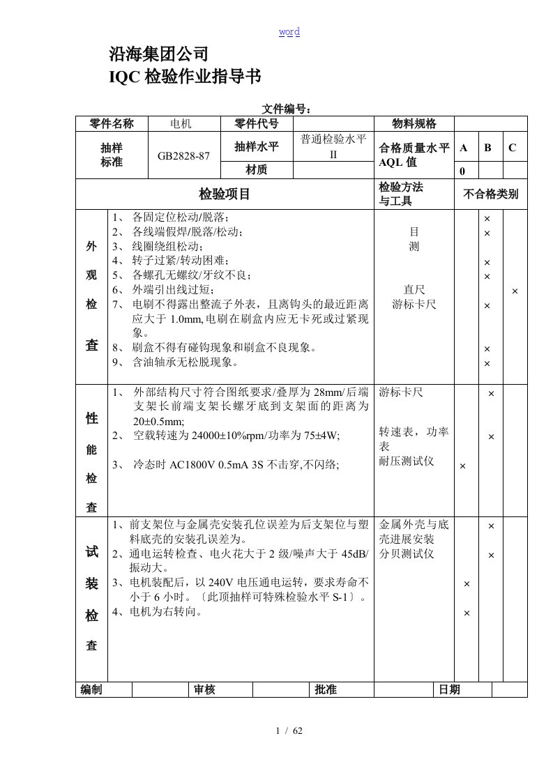 来料检验IQC检验作业指导书