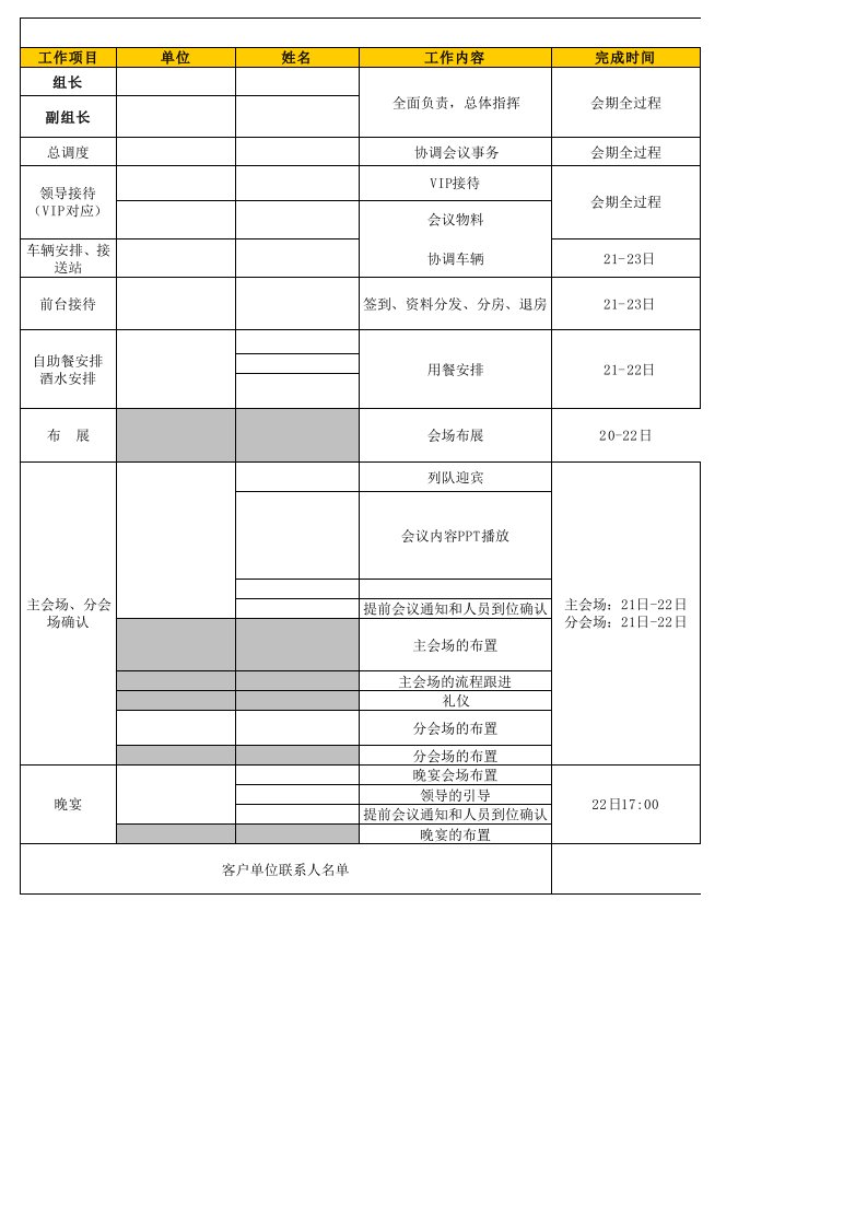 会议分工表模板