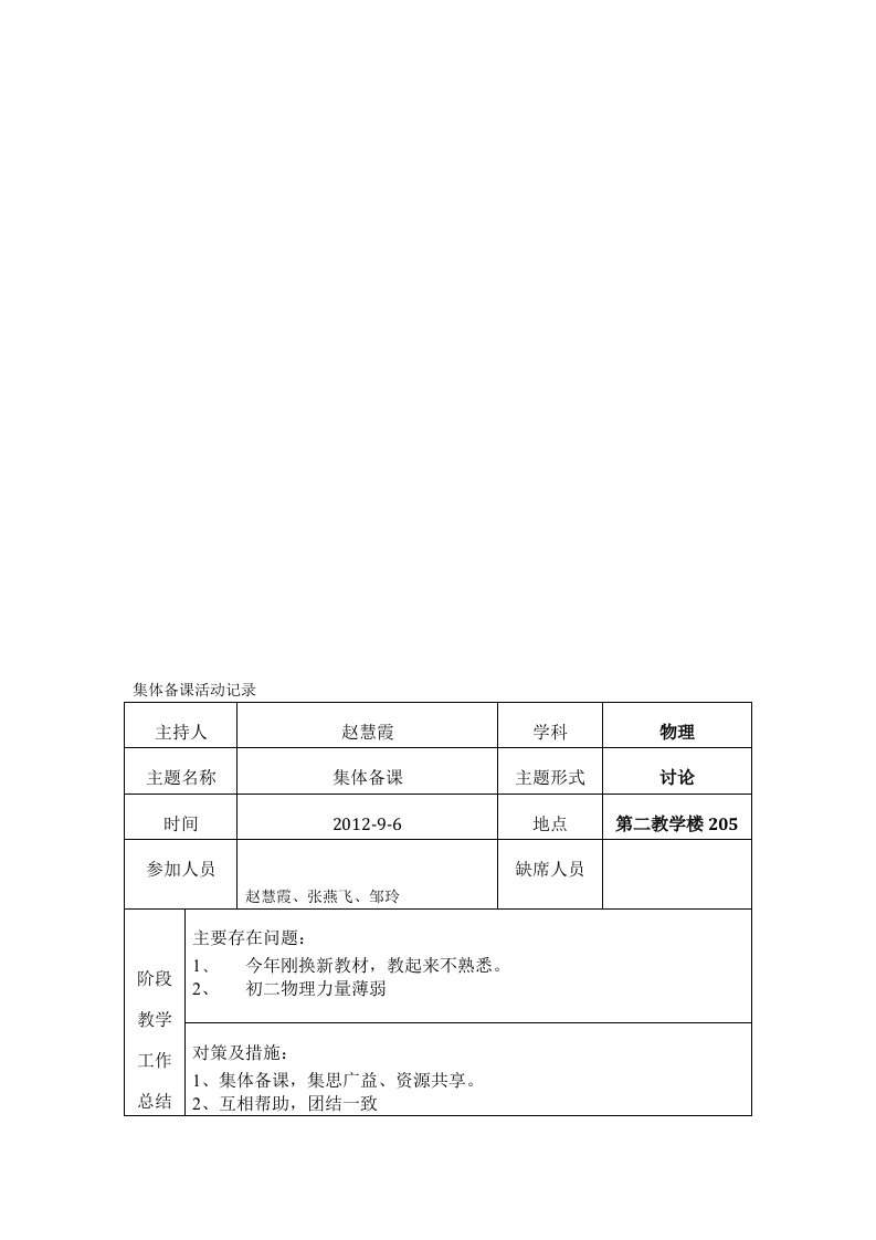 物理集体备课记录