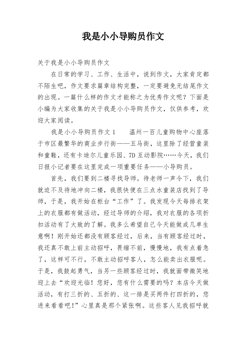 我是小小导购员作文