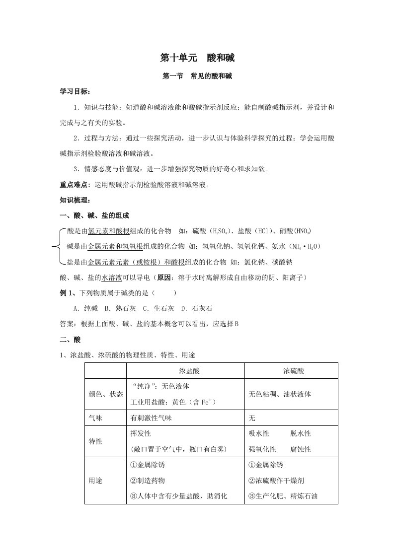 中考化学酸碱盐化肥教师复习教案