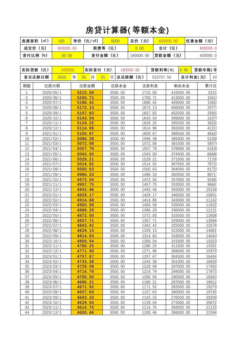 房贷计算器(等额本金+等额本息)