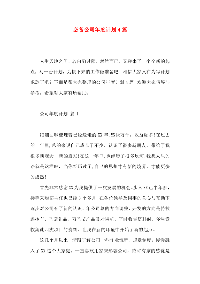 必备公司年度计划4篇