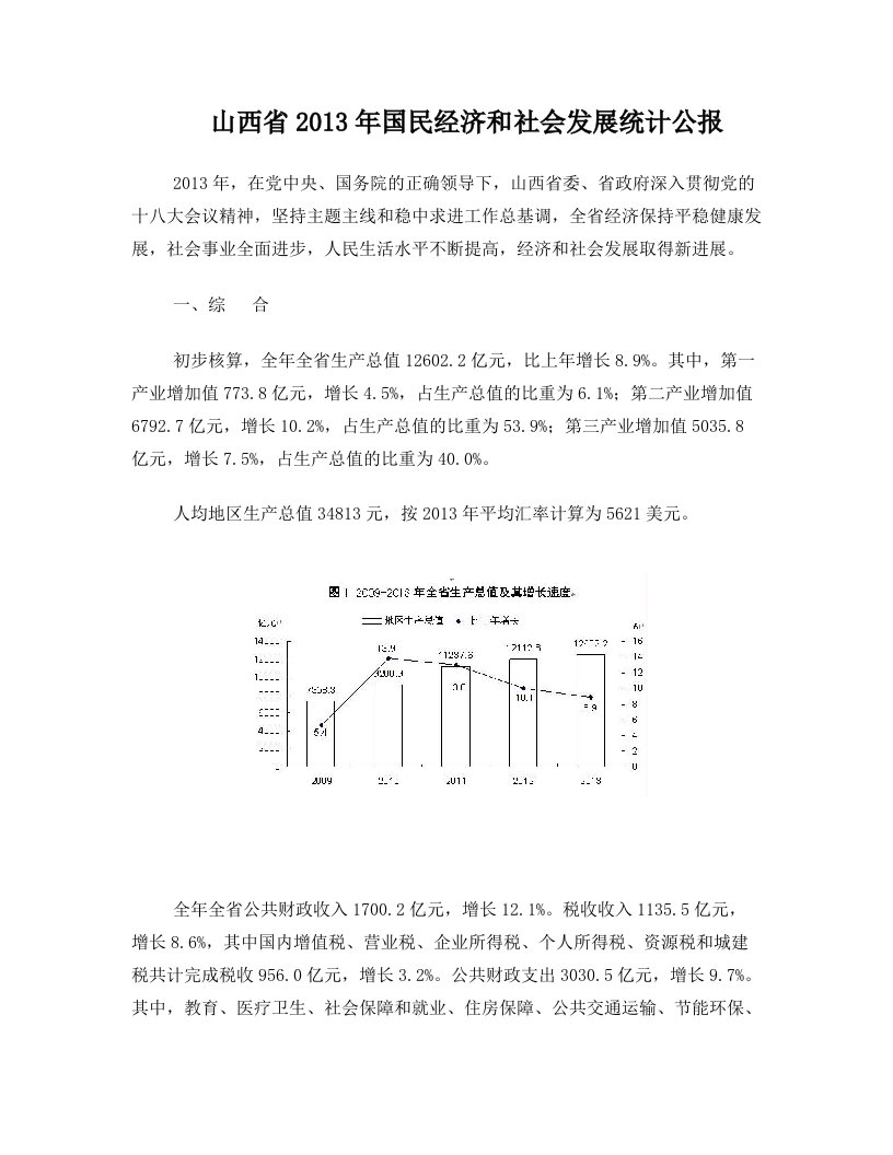 2013年山西省统计年鉴