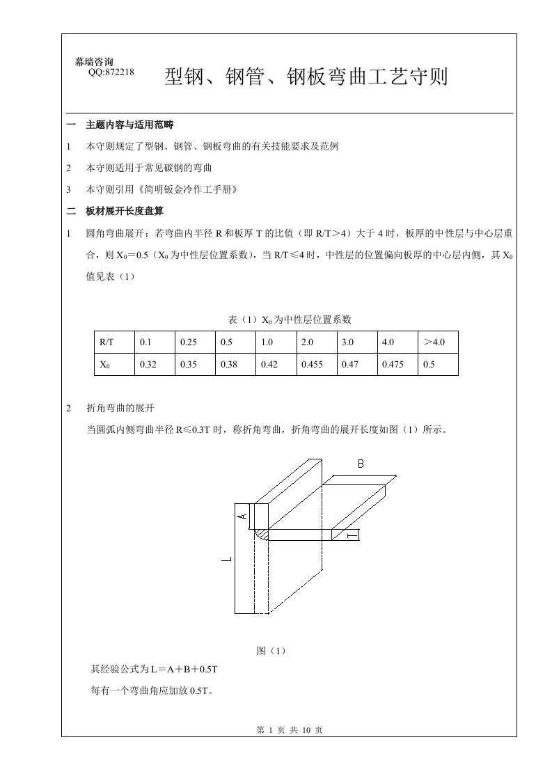 型钢钢管钢板弯曲工艺守则