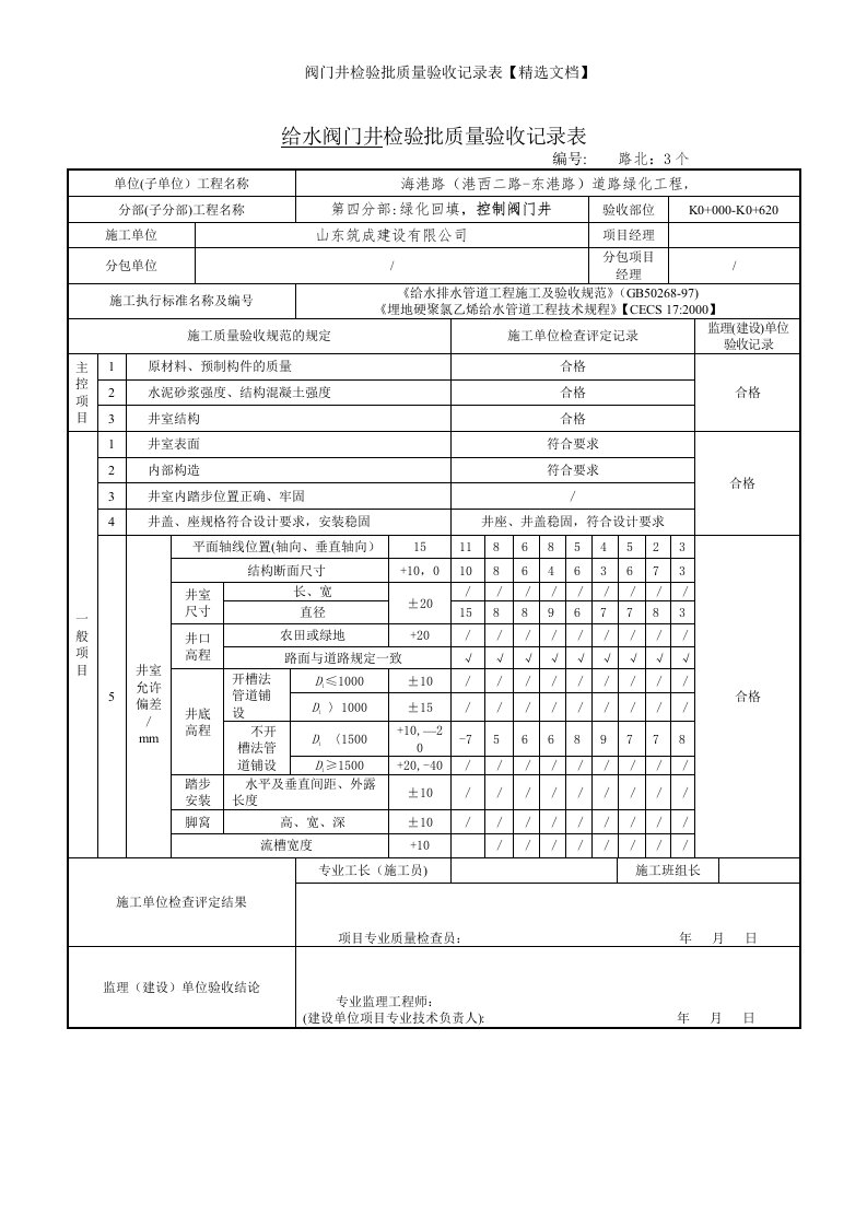 阀门井检验批质量验收记录表【精选文档】