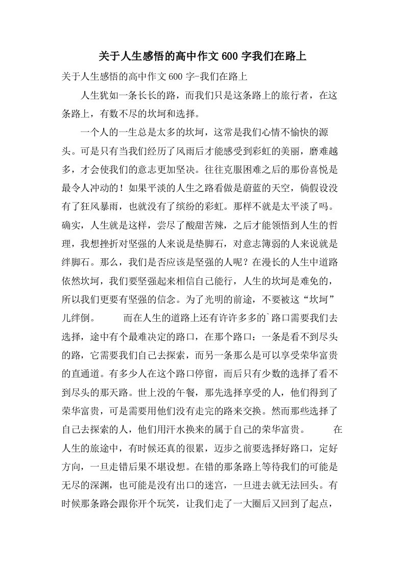 关于人生感悟的高中作文600字我们在路上