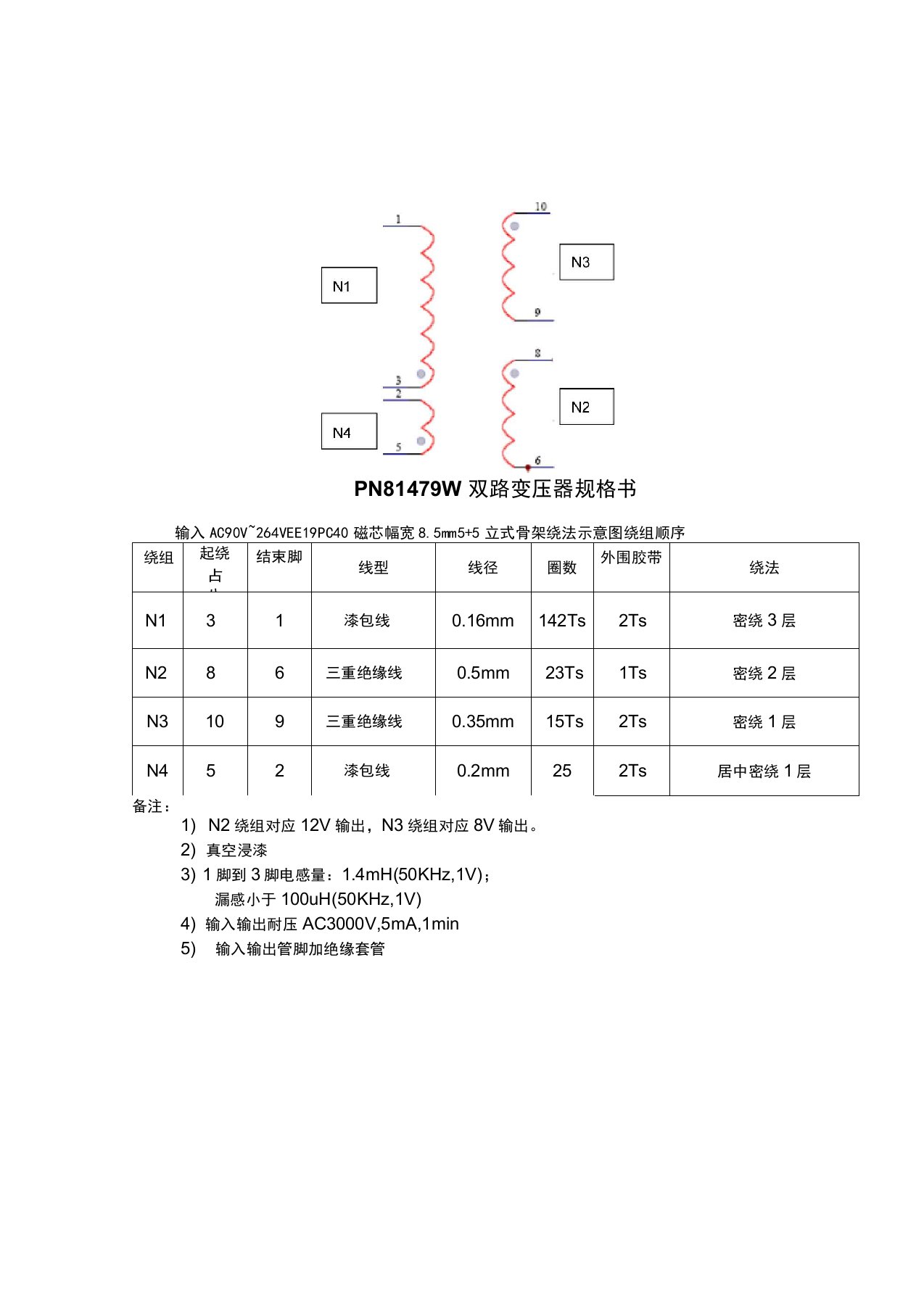 PN81479W双路变压器资料