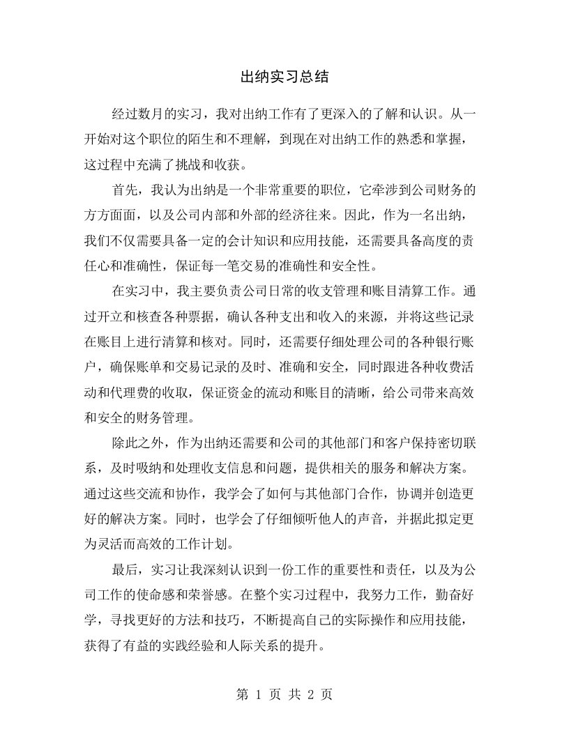 出纳实习总结