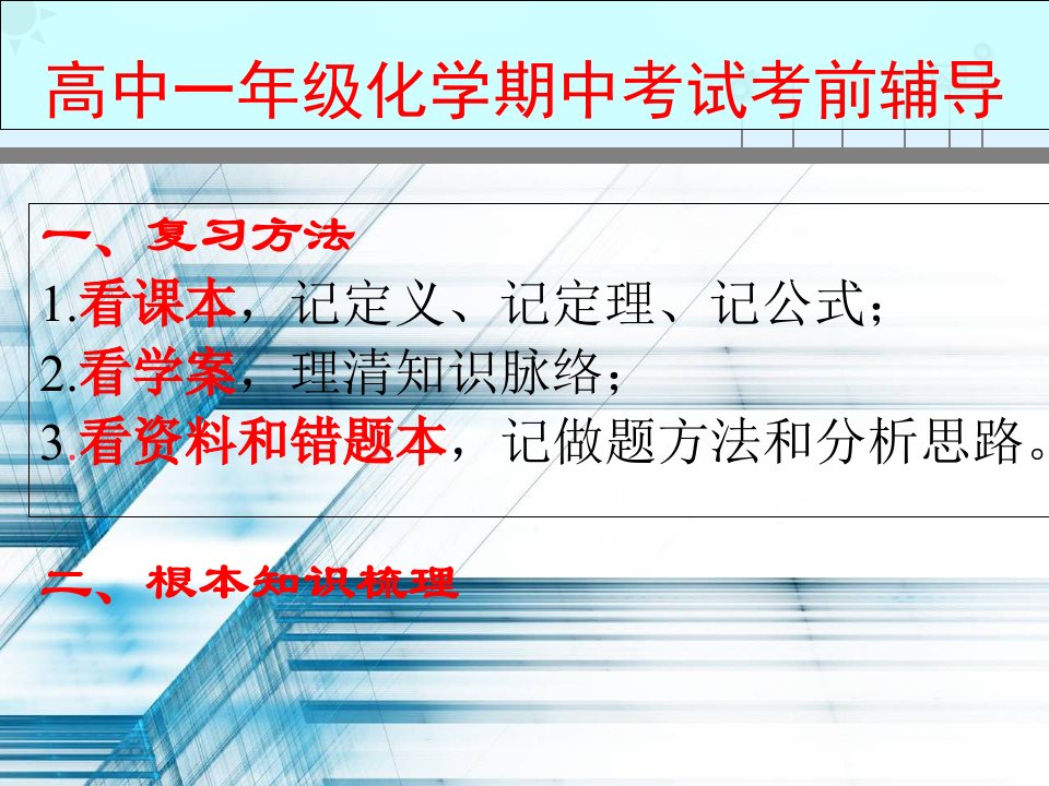 高中一年级化学期中考试考前辅导培训课件