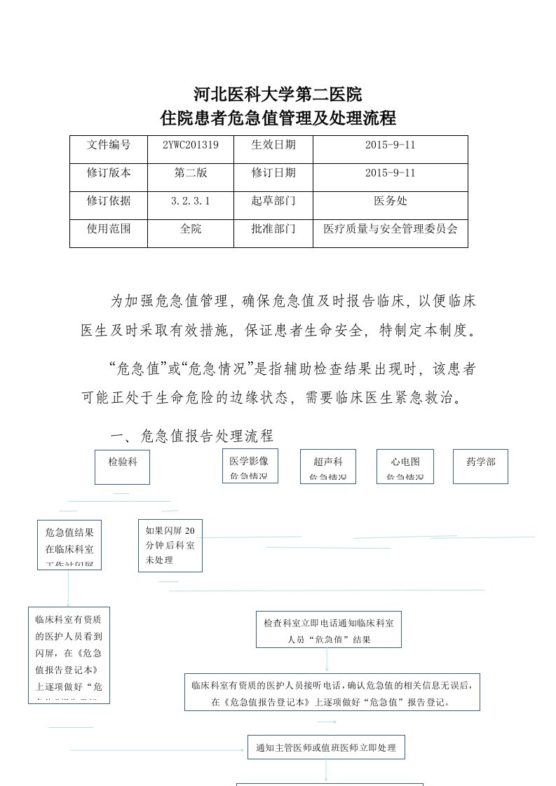 危急值管理及处理流程