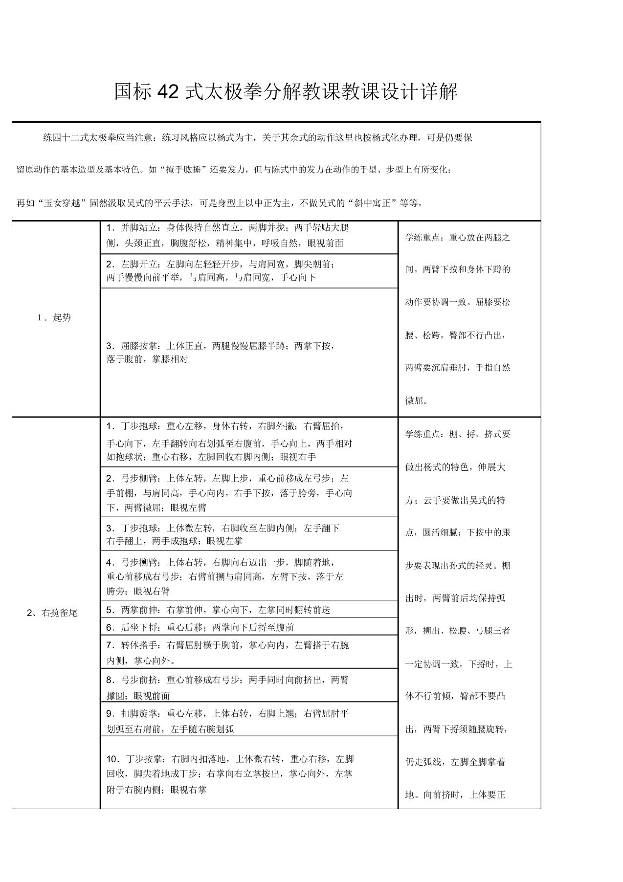 国标式太极拳分解教学教案详解