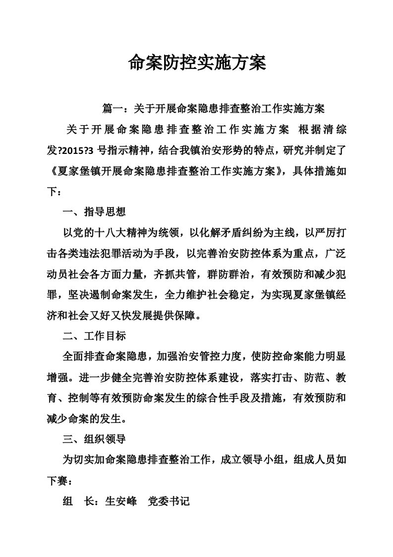 命案防控实施方案