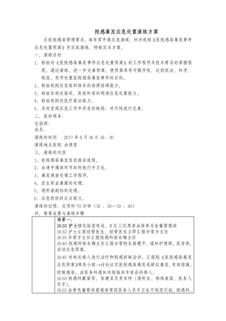 院感暴发应急处置演练方案