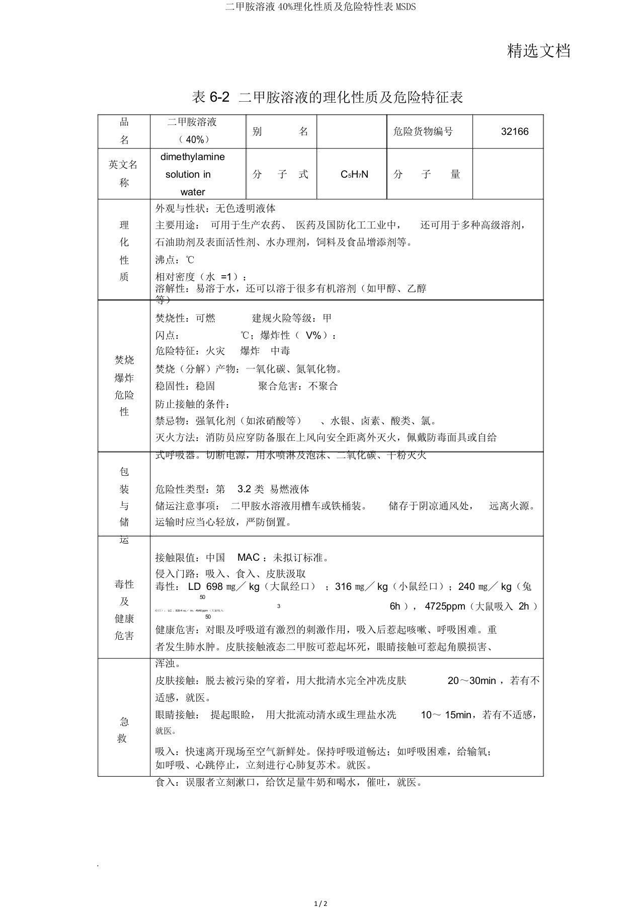 二甲胺溶液40%理化性质及危险特性表MSDS