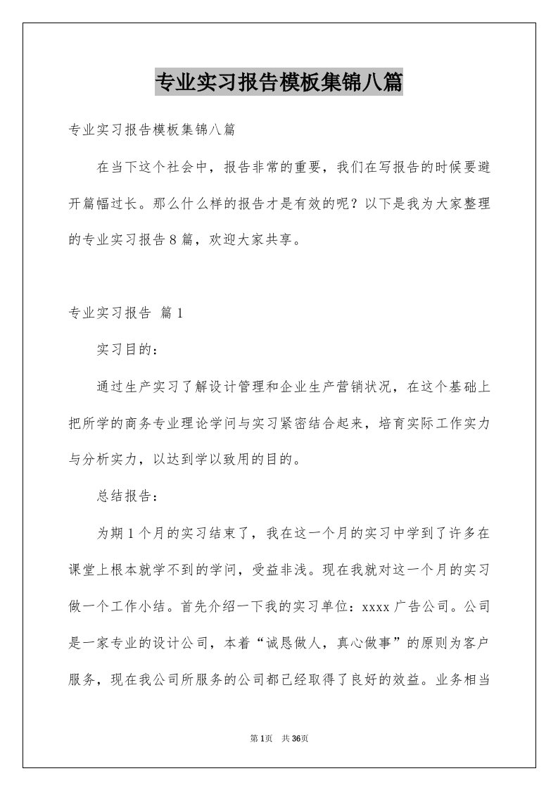 专业实习报告模板集锦八篇例文