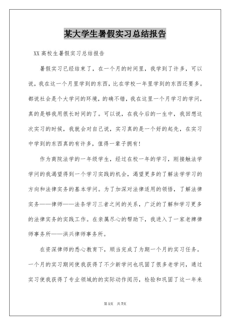 某大学生暑假实习总结报告