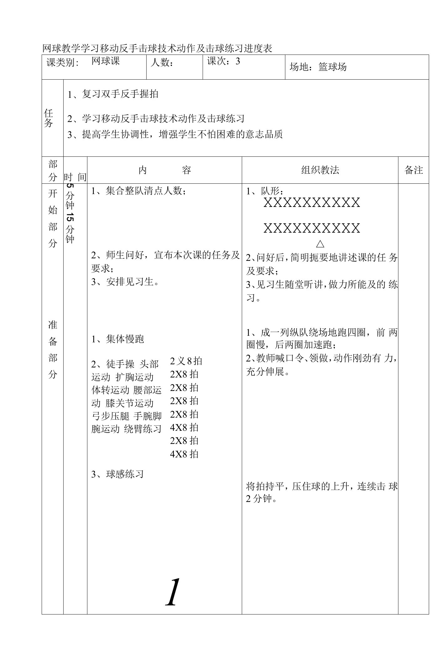 网球教学学习移动反手击球技术动作及击球练习进度表