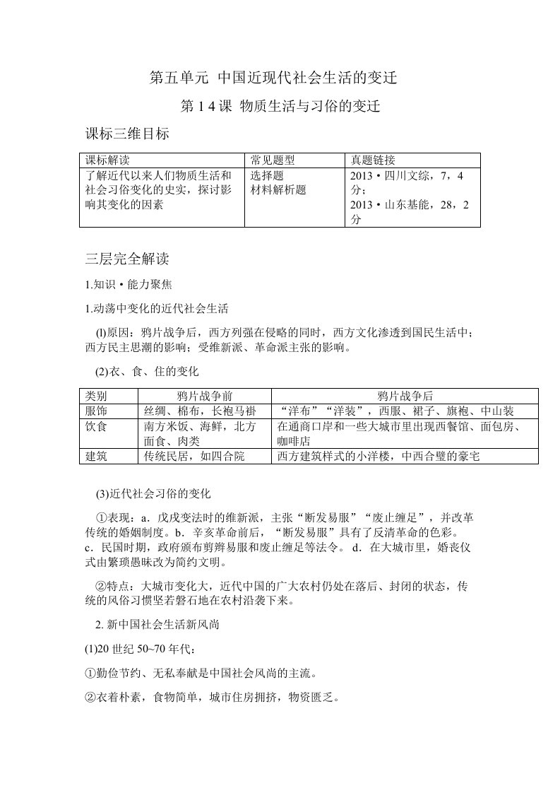 RJ必修2历史第五单元(孔诗韵)知识点