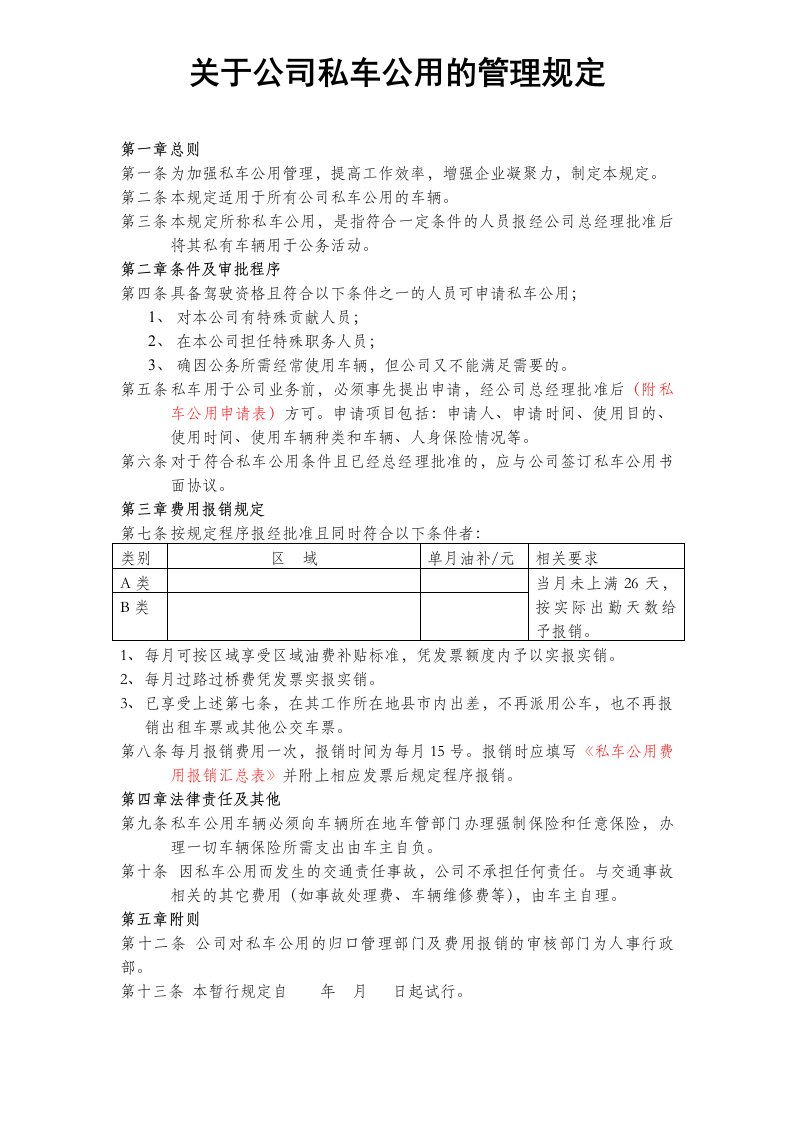 精品文档-02私车管理01私车公用的管理规定1