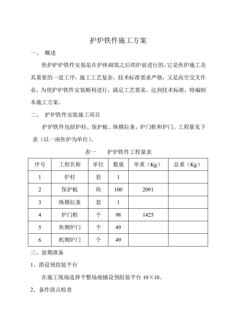 焦炉设备管道施工方案