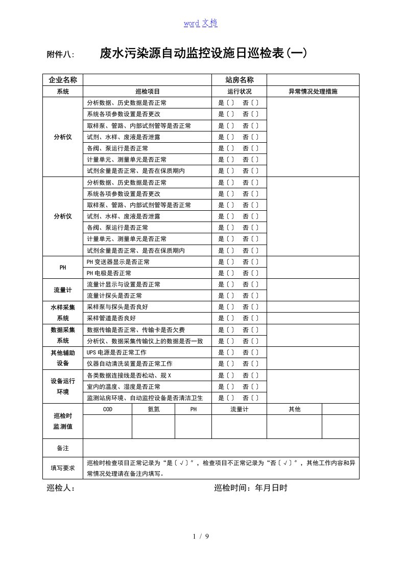 贵州省污染源自动监控系统运行管理系统台帐废水