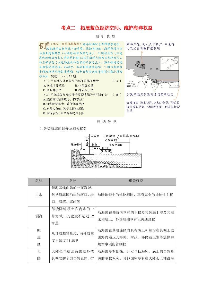 2025版高考地理一轮总复习考点突破第2部分人文地理第12章环境与发展第2讲中国国家发展战略举例考点二拓展蓝色经济空间维护海洋权益