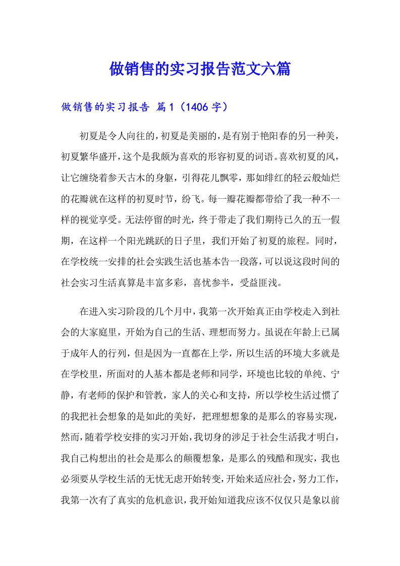 做销售的实习报告范文六篇