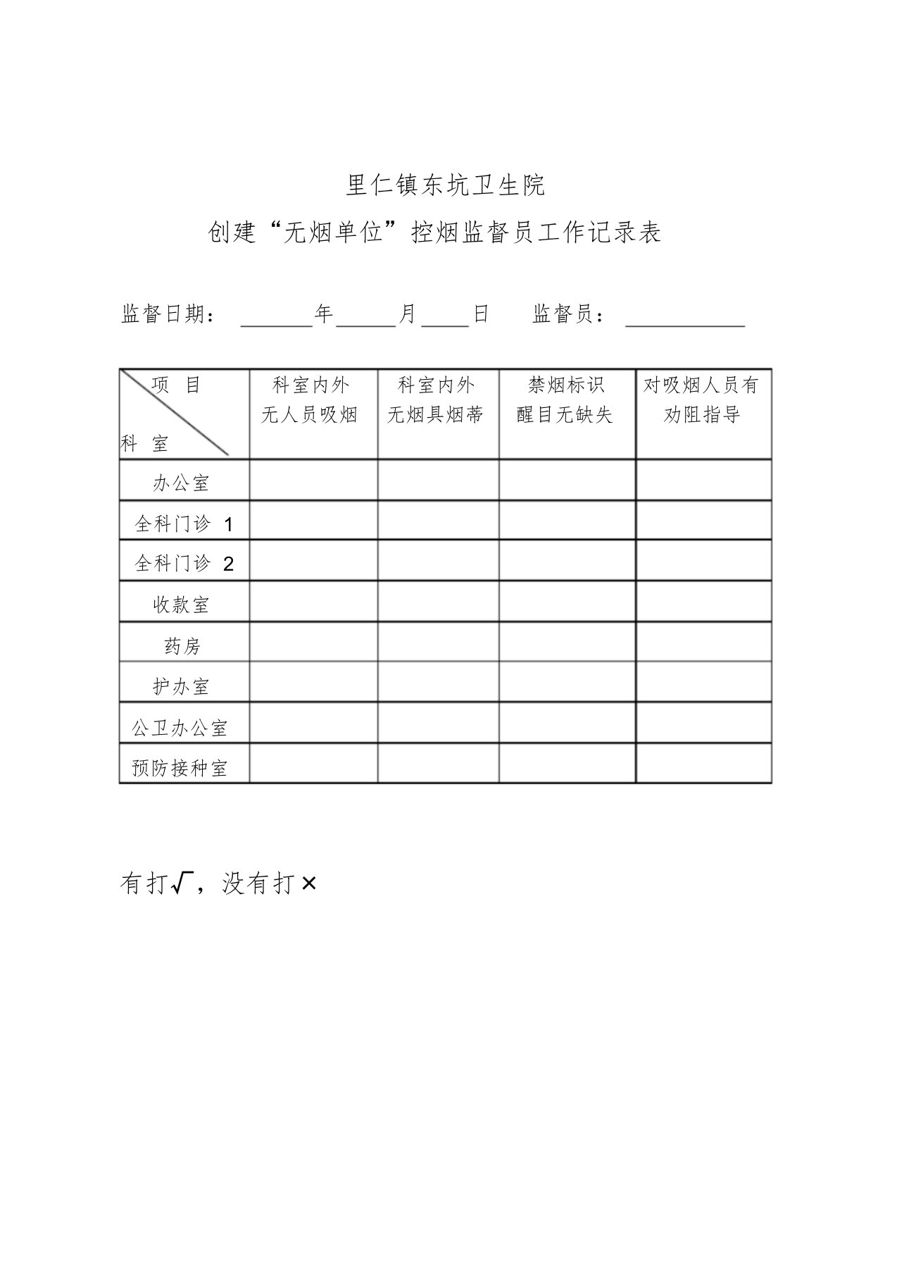 控烟监督员、巡查员工作定期监督和巡查记录表