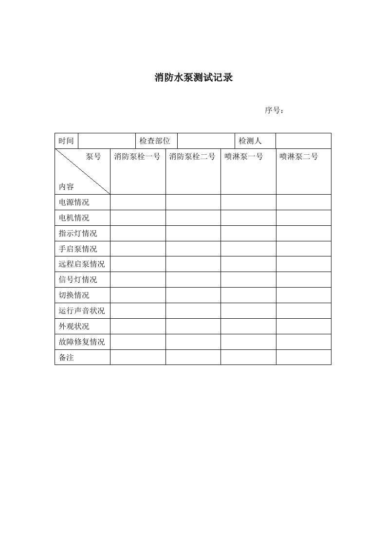 消防水泵测试记录