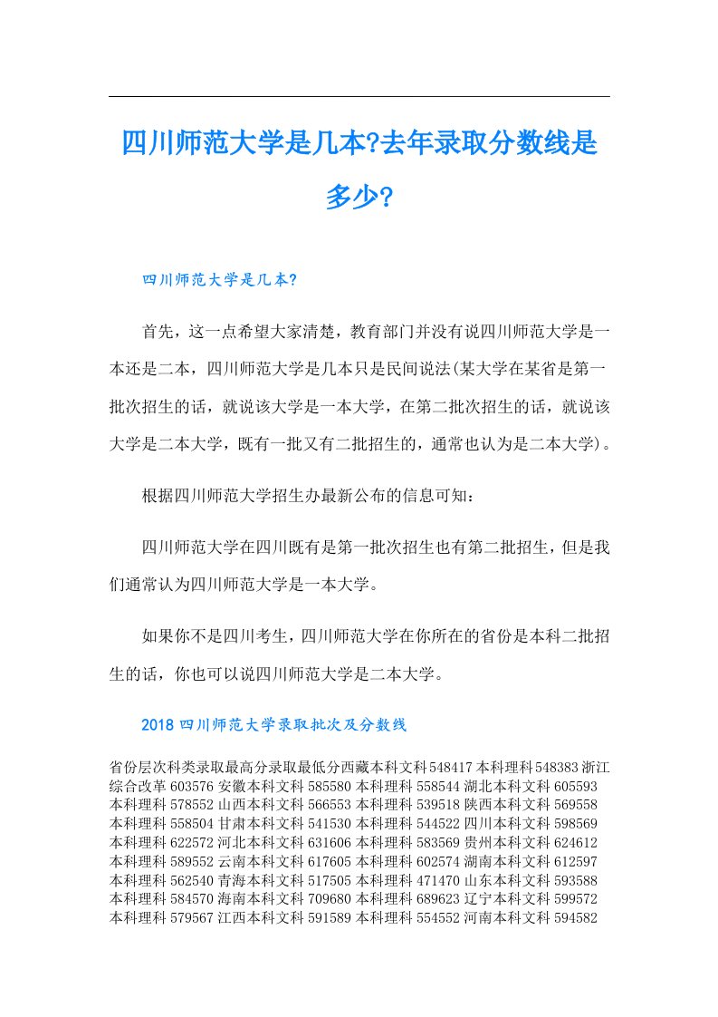 四川师范大学是几本去年录取分数线是多少