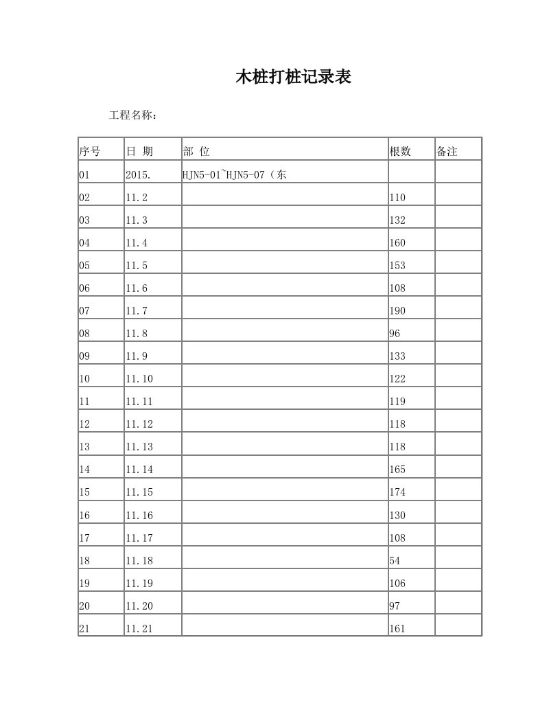 木桩打桩记录表