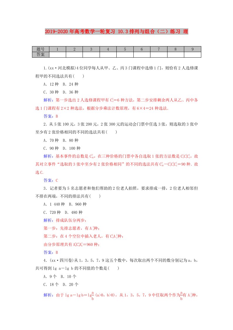 2019-2020年高考数学一轮复习