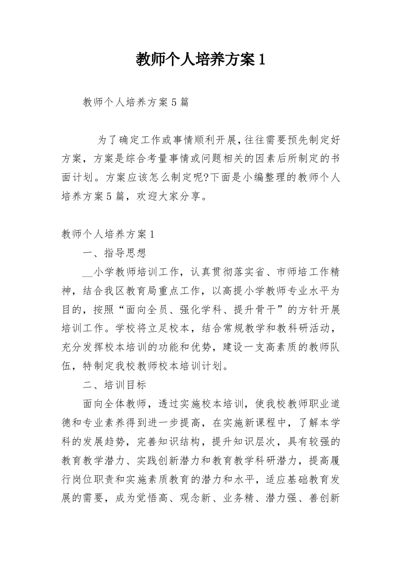 教师个人培养方案1