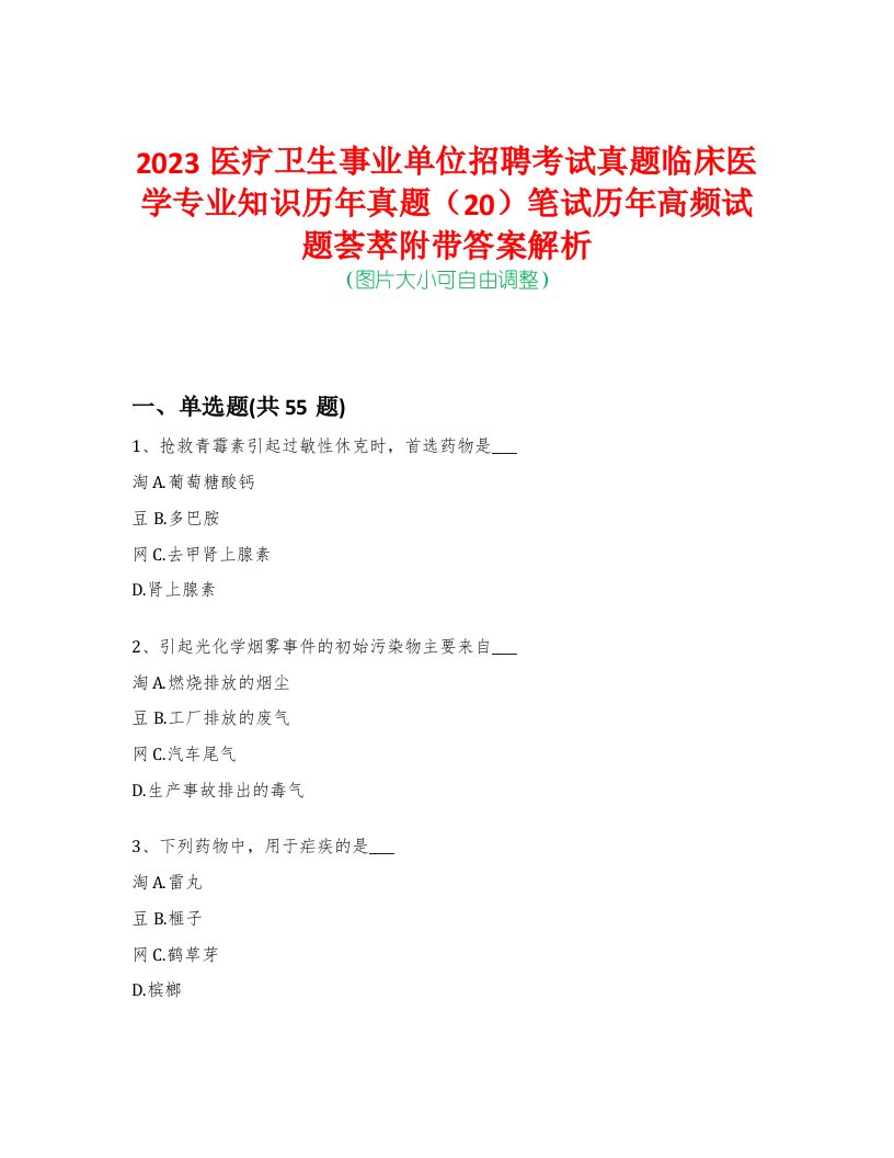 2023医疗卫生事业单位招聘考试真题临床医学专业知识历年真题（20）笔试历年高频试题荟萃附带答案解析