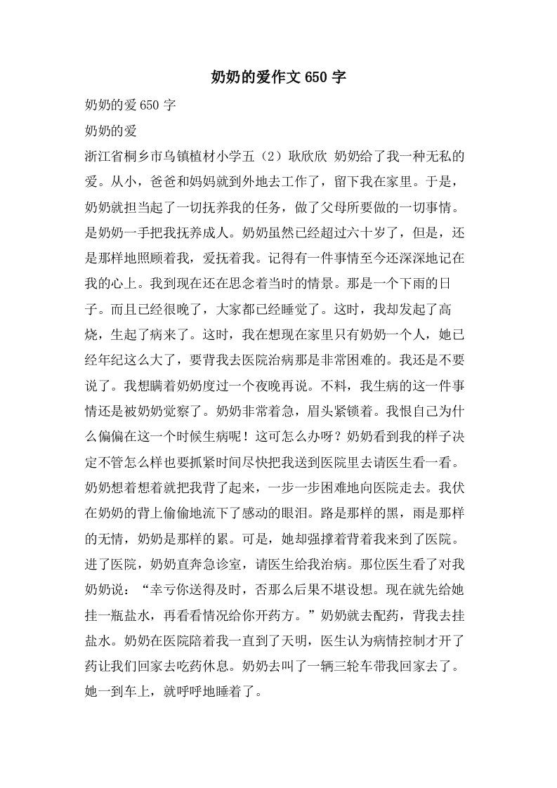 奶奶的爱作文650字