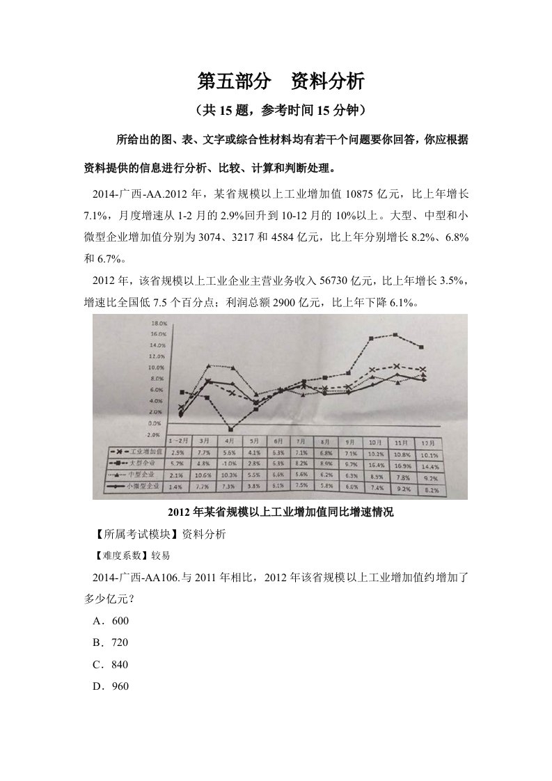 广西省考行测资料分析答案及解析