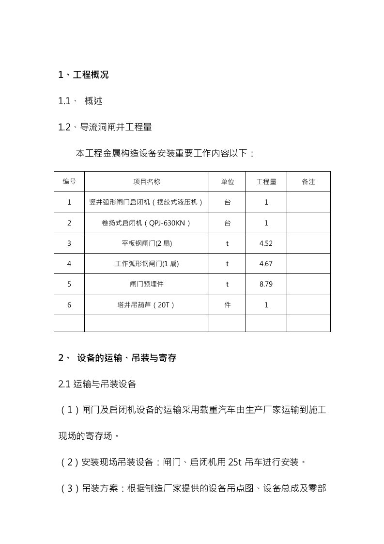 闸门安装施工方案