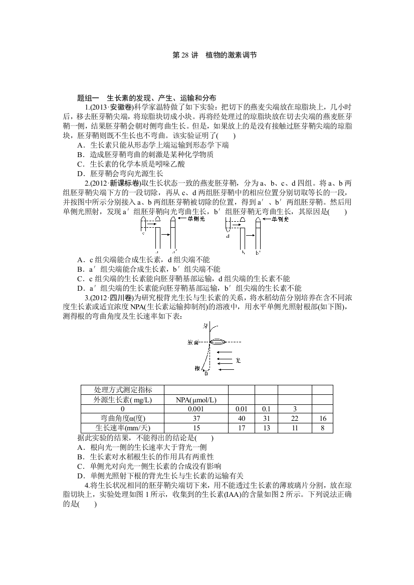 《学海导航》2015届高三生物一轮总复习同步训练：第28讲