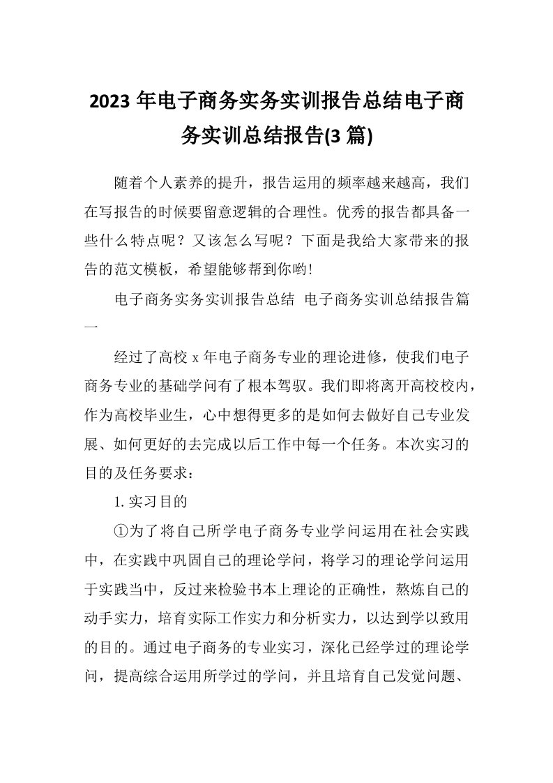 2023年电子商务实务实训报告总结电子商务实训总结报告(3篇)