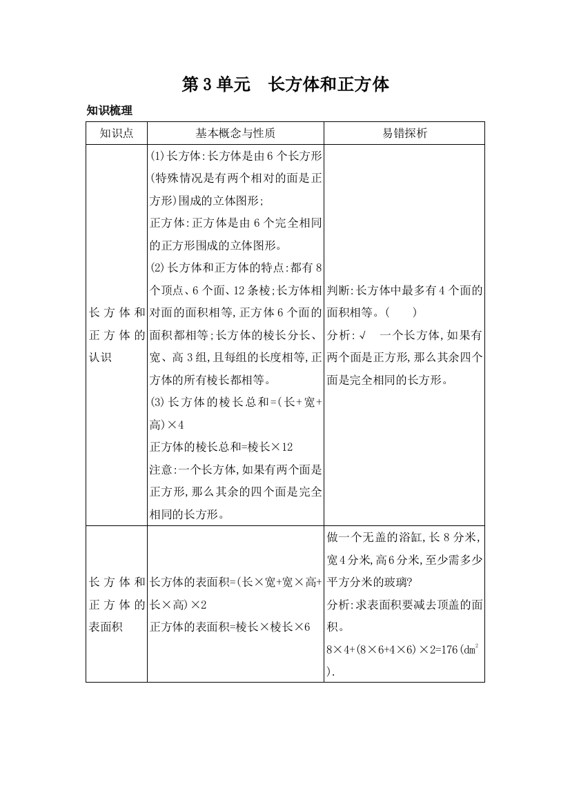 五年级下册数学试题-第3单元-长方体和正方体-练习-人教版