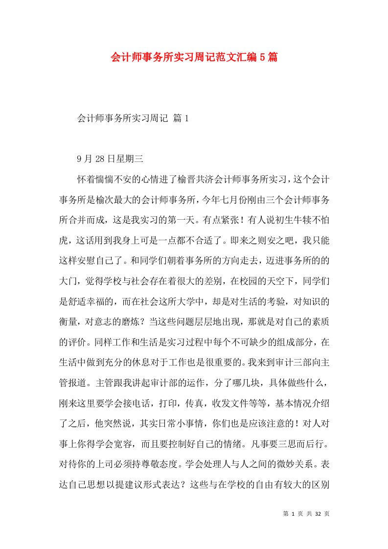 会计师事务所实习周记范文汇编5篇